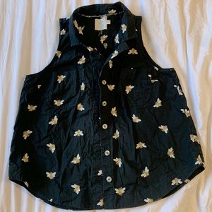 HD Paris cotton bee embroidered button up tank blouse